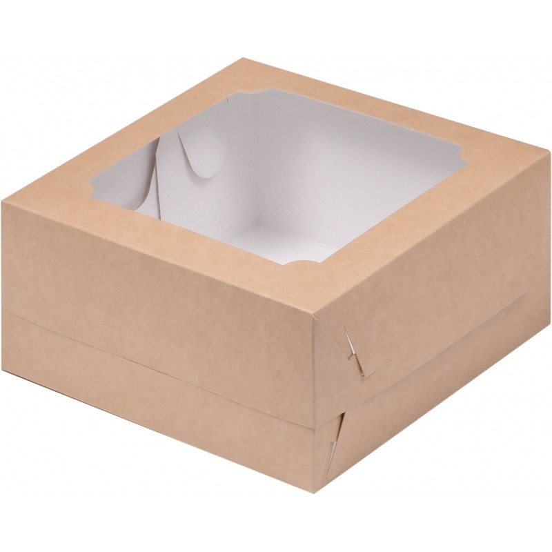 Короб картонный 160х160х80 для бенто-торта с окном крафт